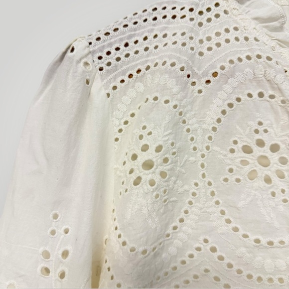 Adiva  Light Cream Eyelet Longsleeve Top Sz M - Picture 4 of 10